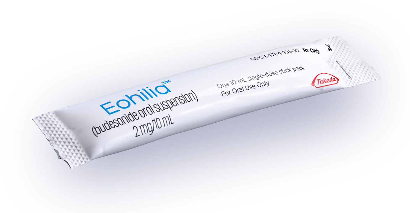 Image of an EOHILIA™ (budesonide oral suspension) 2 mg stick pack